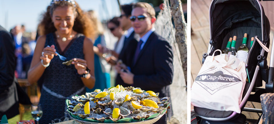 Photographe de mariage au Cap Ferret - hutres et vin de Bordeaux